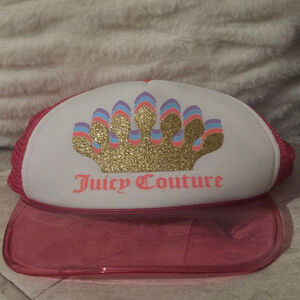 Girls Juicy Couture Pink White Crown Trucker Hat One Size
